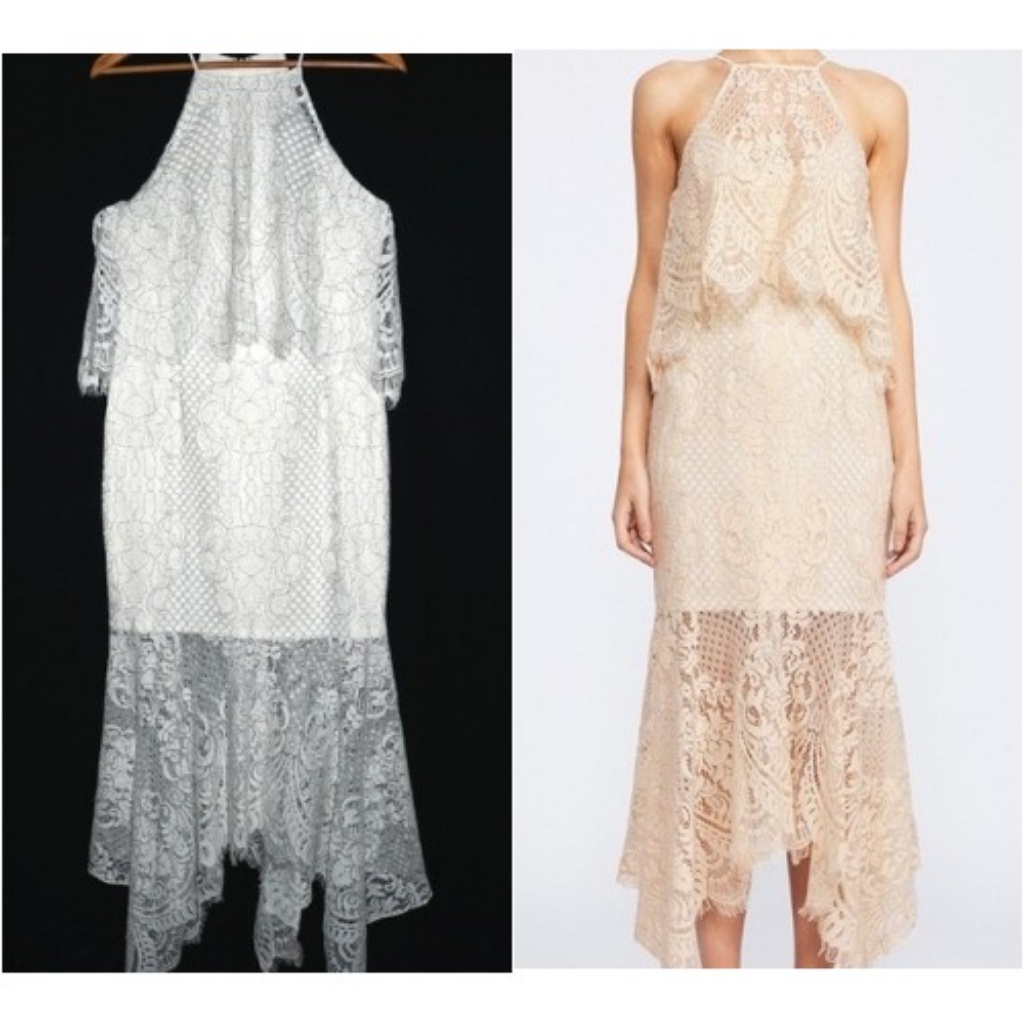 Shona Joy Highneck Layered Lace Midi Dress New 8
